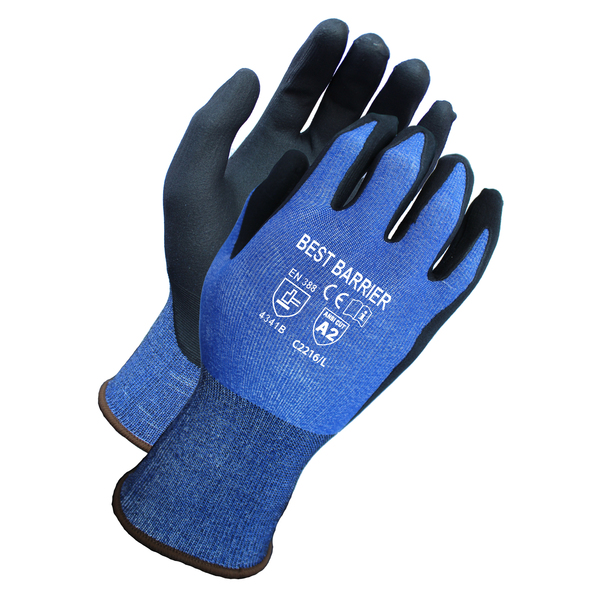 Best Barrier A2 Cut Resistant, Blue, Micro-Foam Nitrile, Coated Glove, XL C2216XL1